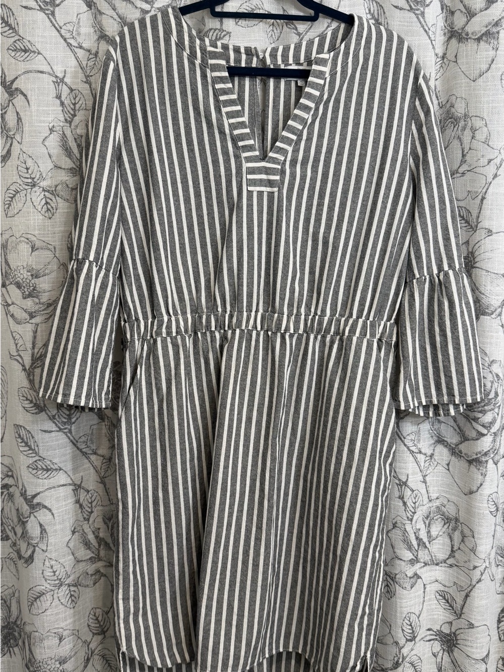 Lucky Brand Boho V-Neck Tunic Dress | Grey & White | Size XL | 100% Cotton